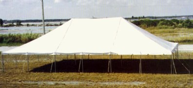 White frame tent set up for outdoor event
